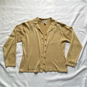 VTG 80's Epogee Cardigan Gold Metallic Glitter Knit Shoulder Pads Women’s Large